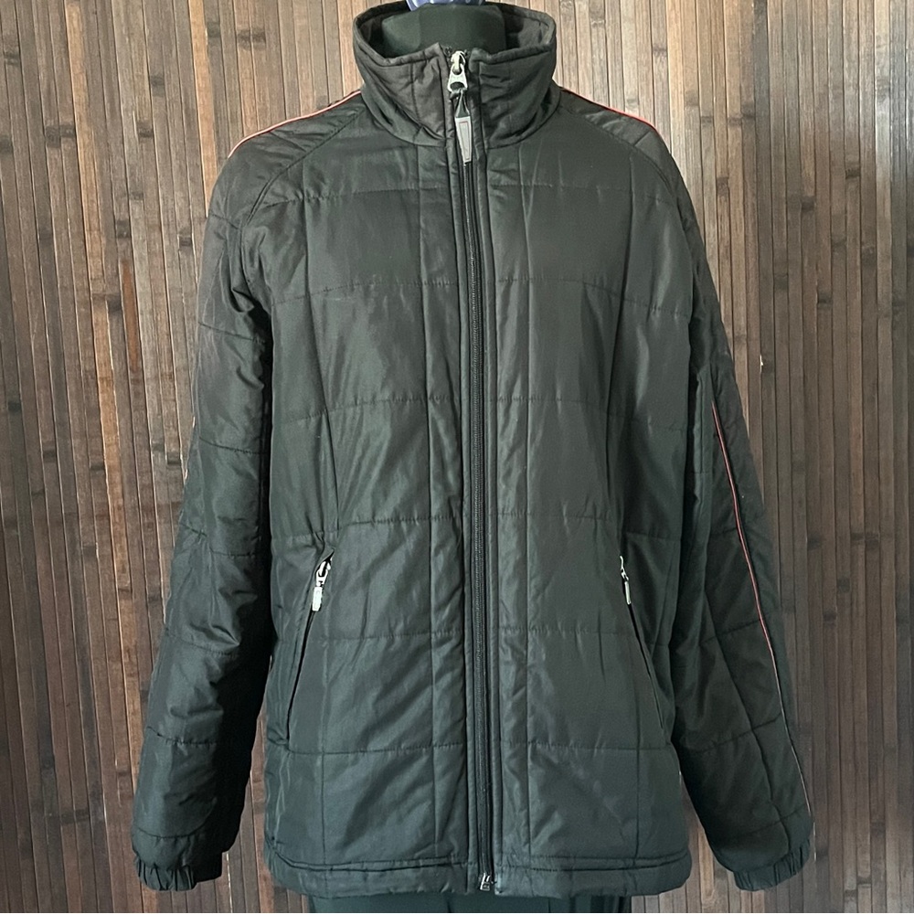 Vintage Women’s Ski Jacket Snow Jacket Puffer 70s 80s Racer Stripe Black Red M L - Picture 7 of 9